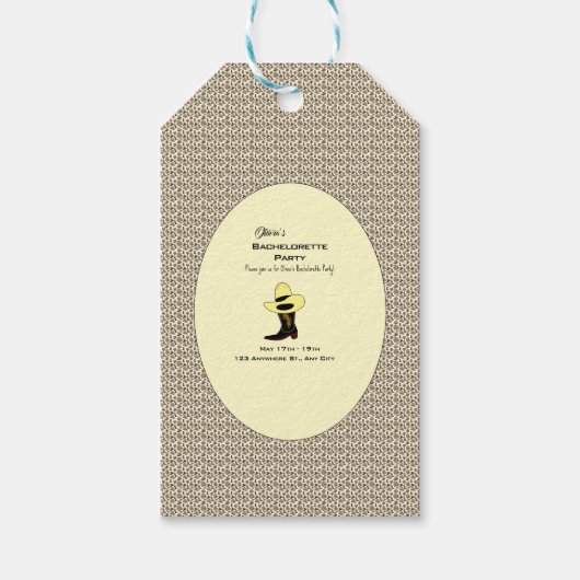 Cowboy Hat Shoes Muster Junggeselinnen-Abschied Geschenkanhänger (Vorderseite)