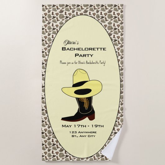 Cowboy Hat Shoes Muster Junggeselinnen-Abschied Strandtuch (Vorderseite)