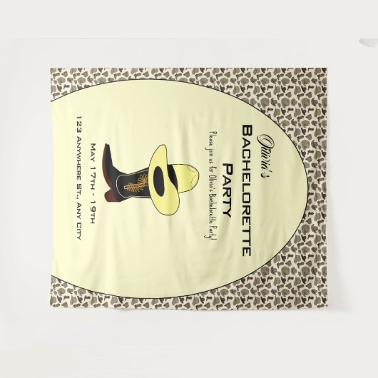 Cowboy Hat Shoes Muster Junggeselinnen-Abschied Wandteppich (Vorderseite (Horizontal))