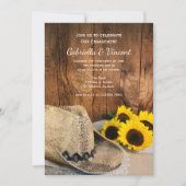 Cowboy Hat, Sonnenblumen Barn Wood Engagement Part Einladung (Vorderseite)