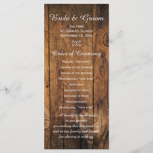 Cowboy Hat Sonnenblumen Barn Wood Wedding Programm (Rückseite)