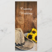 Cowboy Hat Sonnenblumen Barn Wood Wedding Programm (Vorderseite)