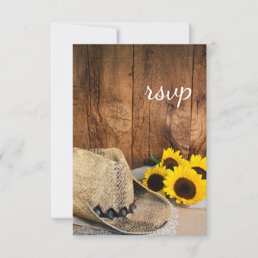 Cowboy Hat, Sonnenblumen Barn Wood Wedding RSVP Ca (Vorderseite)