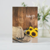 Cowboy Hat, Sonnenblumen Barn Wood Wedding RSVP Ca (Stehend Vorderseite)