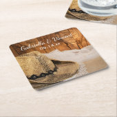 Cowboy Hat und Barn Wood Country Western Hochzeit Rechteckiger Pappuntersetzer (angewinkelt)