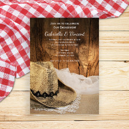 Cowboy Hat und Barn Wood Western Engagement Party Einladung