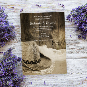 Cowboy Hat und Barn Wood Western Engagement Party Einladung