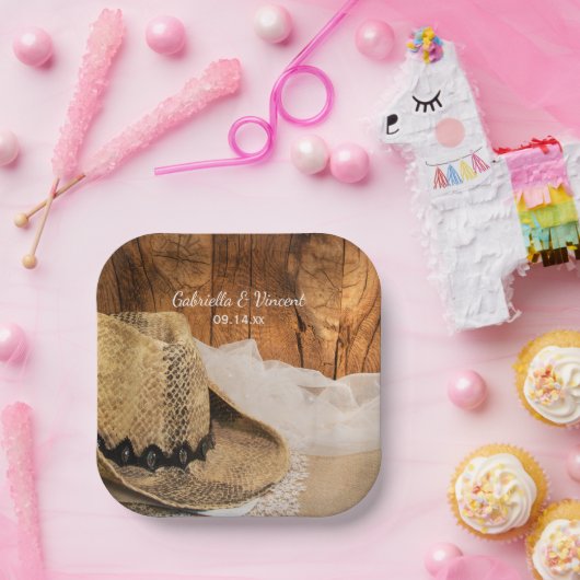 Cowboy Hat und Barn Wood Western Hochzeit Pappteller (Party)