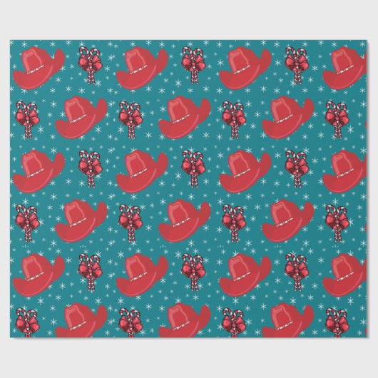 Cowboy Hat und Candy Canes Weihnachtswrap Geschenkpapier (Flach)