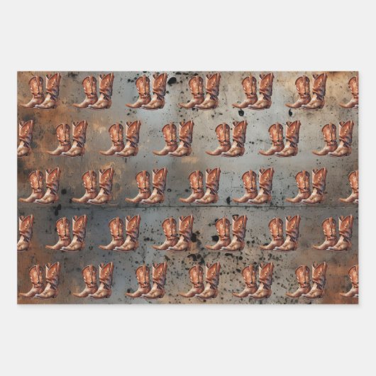 Cowboy Hats Boots Cowhide Holzleder Geschenkpapier Set (Vorderseite 2)