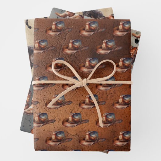 Cowboy Hats Boots Cowhide Holzleder Geschenkpapier Set (Beispiel)