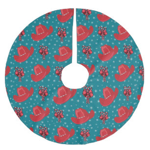 Cowboy Hats und Candy Canes Weihnachtsrock Polyester Weihnachtsbaumdecke