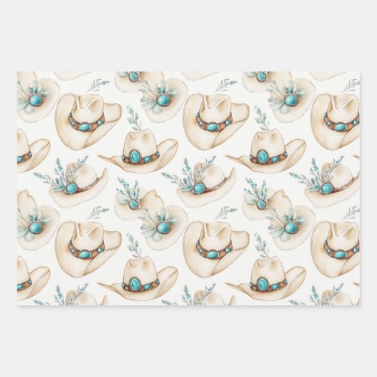 Cowboy Hats Western Türkisschmuck Geschenkpapier Set (Vorderseite 3)