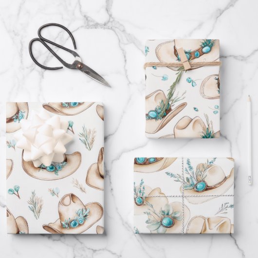 Cowboy Hats Western Türkisschmuck Geschenkpapier Set (Vorderseite)