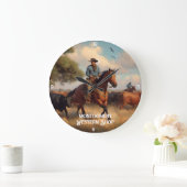 Cowboy Herding Cattle on Horseback Große Wanduhr (Zuhause)