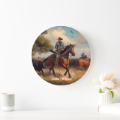 Cowboy Herding Cattle on Horseback Große Wanduhr (Zuhause)
