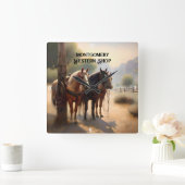 Cowboy Herding Cattle on Horseback Quadratische Wanduhr (Zuhause)