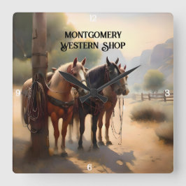 Cowboy Herding Cattle on Horseback Quadratische Wanduhr