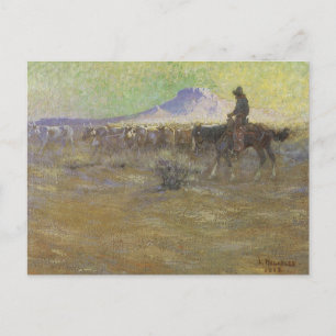 Cowboy Herding Cattle on the Range by Lon Megargee Postkarte