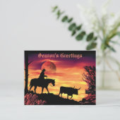 Cowboy Herding Longhorn Steer Postkarte (Stehend Vorderseite)