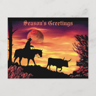 Cowboy Herding Longhorn Steer Postkarte