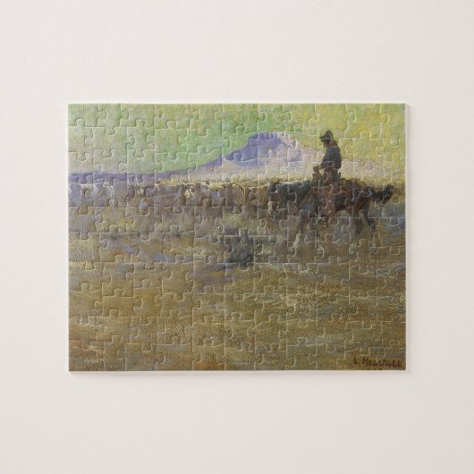 Cowboy Herding Rind auf der Range von Lon Megargee Puzzle (Horizontal)