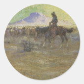 Cowboy Herding Rind auf der Range von Lon Megargee Runder Aufkleber (Vorderseite)