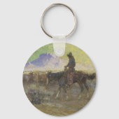 Cowboy Herding Rind auf der Range von Lon Megargee Schlüsselanhänger (Rückseite)