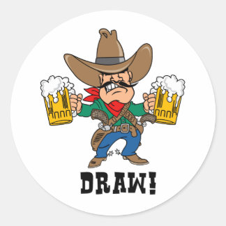 Cowboy Holding Beer Tasse Runder Aufkleber