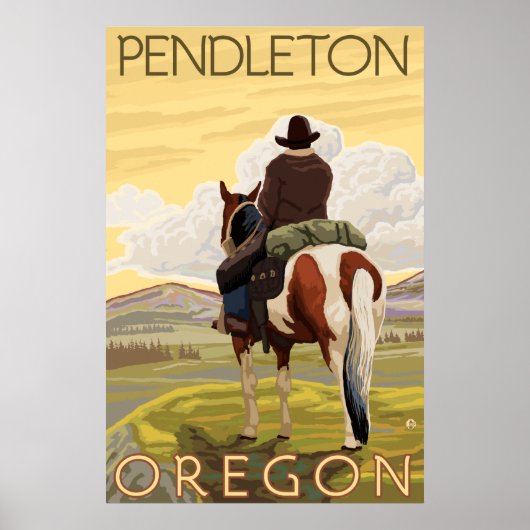 Cowboy & Horse - Pendleton, Oregon Poster (Vorne)