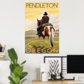 Cowboy & Horse - Pendleton, Oregon Poster (Heimbüro)