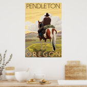 Cowboy & Horse - Pendleton, Oregon Poster (Küche)
