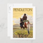 Cowboy & Horse - Pendleton, Oregon Postkarte (Vorne/Hinten)
