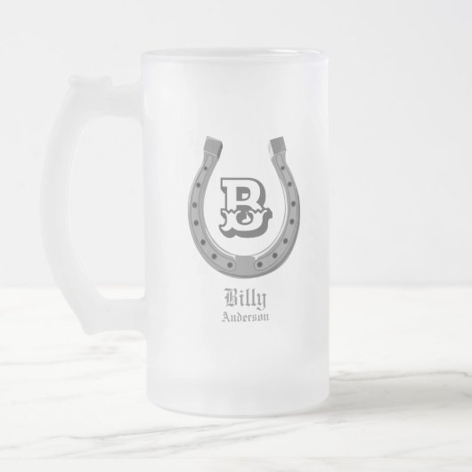 Cowboy Horse Shoe Personalisiert Monogram Mattglas Bierglas (Links)