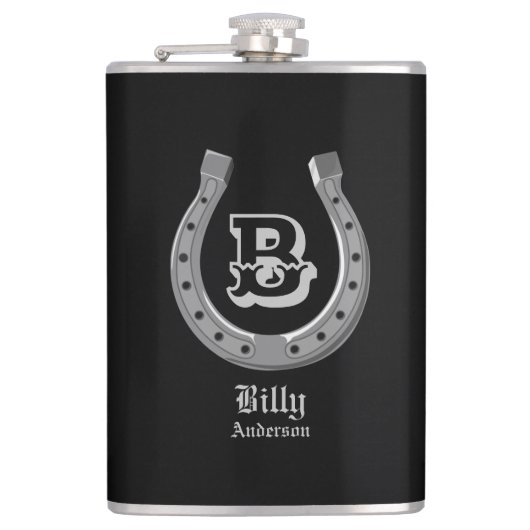 Cowboy Horse Shoe Personalisierte Monogram Flasche Flachmann (Vorderseite)