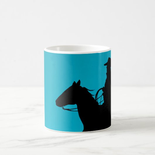 Cowboy & Horse Silhouette auf Türkis Kaffeetasse (Mittel)