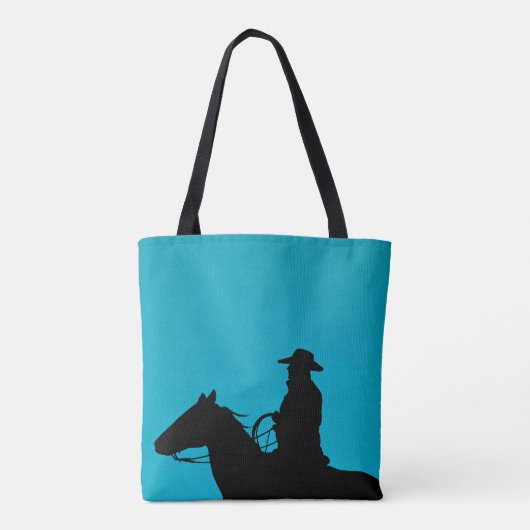 Cowboy & Horse Silhouette auf Türkis Tasche (Rückseite)