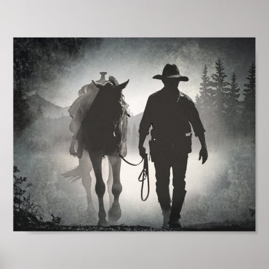 Cowboy Horse Silhouette Decoupage Print Poster (Vorne)