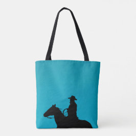 Cowboy & Horse Silhouette on Turquoise Tasche