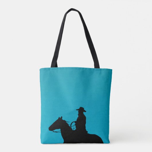 Cowboy & Horse Silhouette on Turquoise Tasche (Rückseite)