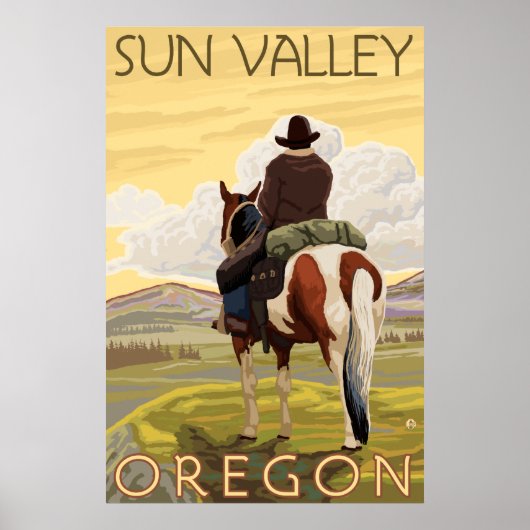Cowboy & Horse - Sun Valley, Idaho Poster (Vorne)