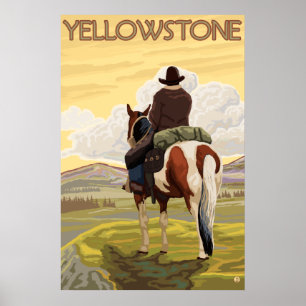 Cowboy & Horse - Yellowstone Nationalpark Poster
