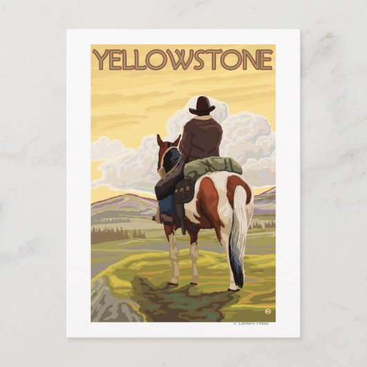 Cowboy & Horse - Yellowstone Nationalpark Postkarte (Vorderseite)