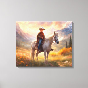 Cowboy Horseback Boy's Bedroom Art Canvas Print Leinwanddruck