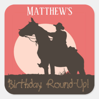 Cowboy Horseback Reiten Geburtstagsparty Quadratischer Aufkleber