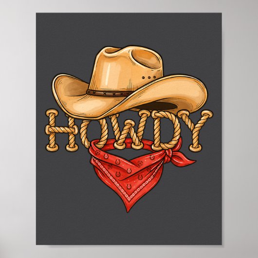 Cowboy Howdy Rope Hat Bandana Western Rodeo Design Poster (Vorne)