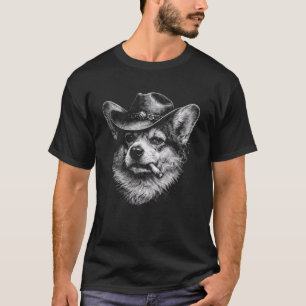 Cowboy-Hund raucht Zigarette Lustiges Corgi-Gesich T-Shirt