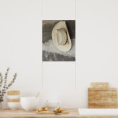 Cowboy-Hut an der Wand der Blockhütte Poster (Küche)