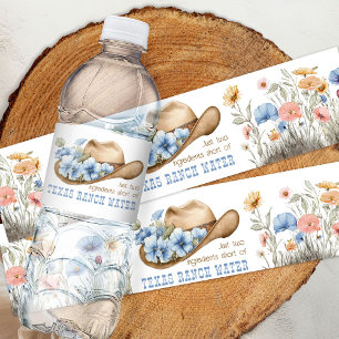 Cowboy-Hut mit Boho-Wildblumen Lustiger Texas-Ranc Wasserflaschenetikett