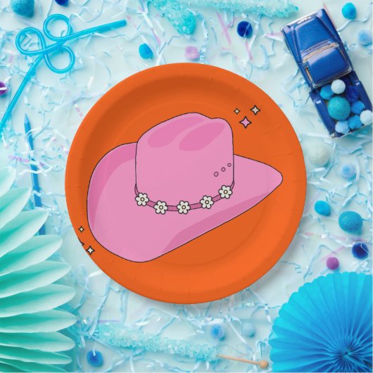 Cowboy Hut Orange und Rosa Pappteller (Party)